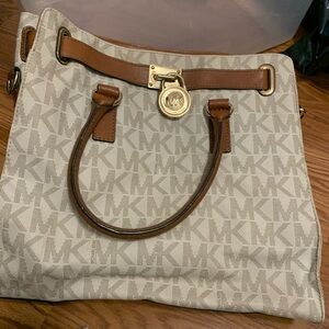 Michael Kors Cream and Brown Monogram Shoulder Bag